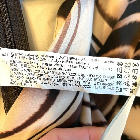 Zara Tunic Top MEDIUM Brown Black Swirled Stripes Ruched Waist - Picture 9 of 10